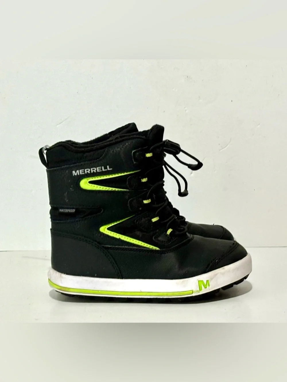 Merrell Kids' Snow Bank 3.0 Waterproof Boots Black/Lime Green Size 13M